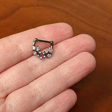 Load image into Gallery viewer, 16G 5/16 Pink Gem Black Fanciful Flower Cartilage Clicker