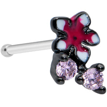 Load image into Gallery viewer, 20G 1/4 Pink Gem Fanciful Black Flower Nose Bone