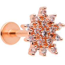 Load image into Gallery viewer, 16G 1/4 Clear Gem Rose Gold Hue Stylish Flower Labret Tragus