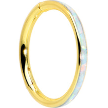 Load image into Gallery viewer, 16G 3/8 White Synth Opal Gold Hue Sleek Forward Face Segment Ring