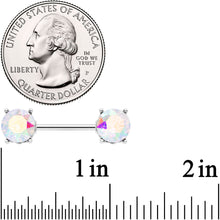 Load image into Gallery viewer, 14G 9/16 Aurora Gem Simply Elegant Barbell Nipple Ring Set