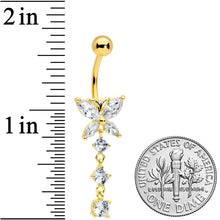 Load image into Gallery viewer, Clear CZ Gem Gold Tone Open Wing Butterfly Dangle Belly Ring