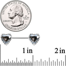 Load image into Gallery viewer, 14G 9/16 Grey CZ Gem Heart Valentines Day Nipple Ring Set