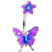 Load image into Gallery viewer, Matching Purple Flower Butterfly Double Mount Belly Ring