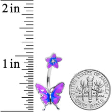 Load image into Gallery viewer, Matching Purple Flower Butterfly Double Mount Belly Ring