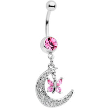将图片加载到图库查看器,Pink Gem Crescent Moon Butterfly Dangle Belly Ring