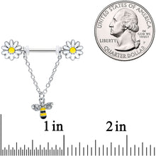 Load image into Gallery viewer, 14G 9/16 Clear Gem Daisy Bee Chain Dangle Barbell Nipple Ring Set