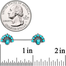 Load image into Gallery viewer, 14G 9/16 Blue Turquoise Southwest Shield Barbell Nipple Ring Set