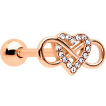 Load image into Gallery viewer, Clear CZ Gem Rose Gold Tone Infinity Heart Barbell Tongue Ring