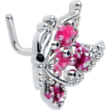 Load image into Gallery viewer, 20G 7mm Textured in Pink Butterfly L Shape Nose Ring