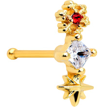 Load image into Gallery viewer, 20G 1/4 Clear Red Gem Gold Tone Star Snowflake Nose Bone