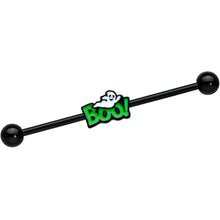 Load image into Gallery viewer, 14G Black Green Boo Ghost Halloween Industrial Barbell 38mm