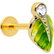 Load image into Gallery viewer, 16G 5/16 Clear Gem Gold Tone Lush Green Leaf Labret Monroe Tragus