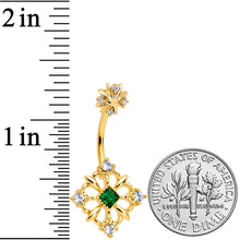 Load image into Gallery viewer, Clear Green Gem Gold Tone Noble Square Double Mount Belly Ring