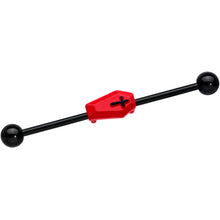 Load image into Gallery viewer, 14G Black Red Coffin Halloween Industrial Barbell 38mm