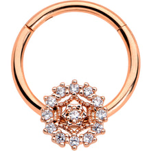 Load image into Gallery viewer, 16G 3/8 Clear CZ Gem Rose Gold Tone Geo Web Hinged Segment Ring