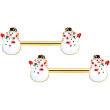 Load image into Gallery viewer, 14G 9/16 Gold Tone Winter Snowman Christmas Nipple Ring Set