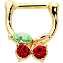 将图片加载到图库查看器,16G 5/16 Red Green Gem Gold Tone Tasty Cherry Cartilage Clicker