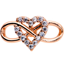 Load image into Gallery viewer, 16G 5/16 Clear CZ Gem Rose Gold Hue Infinity Heart Labret Tragus