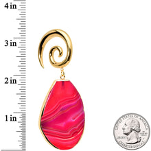 将图片加载到图库查看器,2G Gold Tone Red Marble Onyx Stone Spiral Taper Ear Weights