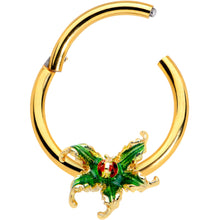 Load image into Gallery viewer, 16G 3/8 Gold Tone Tiny Ladybug Leaves Hinged Segment Ring