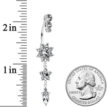 Load image into Gallery viewer, Clear Gem Triple Top Double Flower Drop Dangle Belly Ring