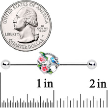 Load image into Gallery viewer, 14G Little Blue Bird Pink Flowers Industrial Barbell 38mm