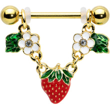 将图片加载到图库查看器,14G 9/16 Clear Gem Gold Tone Strawberry Dangle Nipple Ring Set