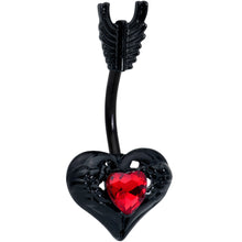 Load image into Gallery viewer, Red Gem Heart Skeleton Valentines Day Belly Ring