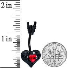 Load image into Gallery viewer, Red Gem Heart Skeleton Valentines Day Belly Ring