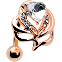 Load image into Gallery viewer, Clear Gem Rose Gold Tone Swirls Heart Top Mount Belly Ring