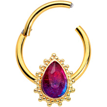 Load image into Gallery viewer, 16G 3/8 Purple Tourmaline Gold Tone Drop Hinged Segment Ring