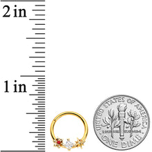 Load image into Gallery viewer, 16G 3/8 Clear Red Gem Gold Hue Star Snowflake Hinged Segment Ring