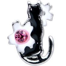 将图片加载到图库查看器,20G 1/4 Pink Gem Black Cat White Flowers Nose Bone