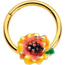 将图片加载到图库查看器,16G 3/8 Gold Tone Summer Sunflower Hinged Segment Ring