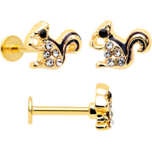 Load image into Gallery viewer, 16G 5/16 Clear Gem Gold Tone Squirrel Leaf Labret Tragus Set of 3