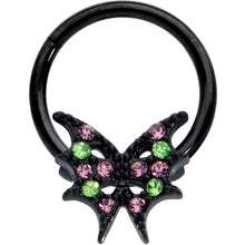 Load image into Gallery viewer, 16G 3/8 Pink Green Gem Bat Wings Halloween Hinged Segment Ring