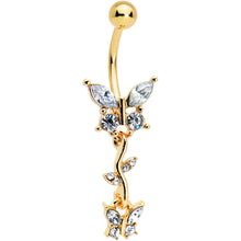 将图片加载到图库查看器,Clear Gem Gold Tone Vine Butterfly Dangle Belly Ring