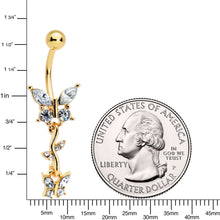 将图片加载到图库查看器,Clear Gem Gold Tone Vine Butterfly Dangle Belly Ring