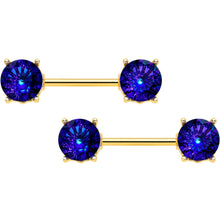 Load image into Gallery viewer, 14G 9/16 Blue Gem Gold Tone Simply Elegant Nipple Ring Set