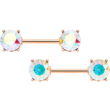 Load image into Gallery viewer, 14G 9/16 Clear Gem Rose Gold Tone Simply Elegant Nipple Ring Set
