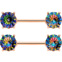 Load image into Gallery viewer, 14G 9/16 Vitrail Gem Rose Gold Tone Simply Elegant Nipple Ring Set