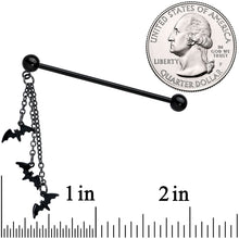 Load image into Gallery viewer, 14G Black Gone Batty Halloween Dangle Industrial Barbell 38mm