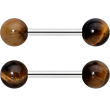 Load image into Gallery viewer, 14G 1/2 Elegant Brown Tiger Eye Barbell Nipple Ring Set
