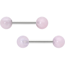 Load image into Gallery viewer, 14G 1/2 Elegant Pink Rose Quartz Barbell Nipple Ring Set