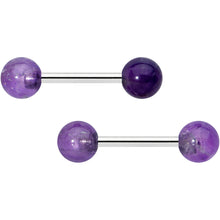 Load image into Gallery viewer, 14G 1/2 Elegant Purple Amethyst Barbell Nipple Ring Set