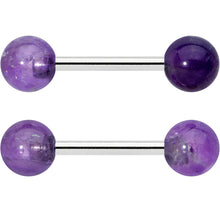 Load image into Gallery viewer, 14G 1/2 Elegant Purple Amethyst Barbell Nipple Ring Set