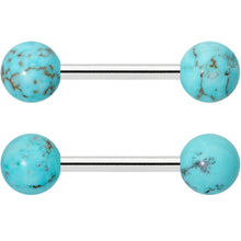 Load image into Gallery viewer, 14G 1/2 Elegant Blue Turquoise Barbell Nipple Ring Set