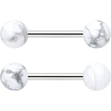 Load image into Gallery viewer, 14G 1/2 Elegant White Howlite Barbell Nipple Ring Set