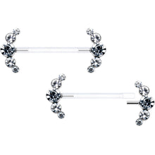 Load image into Gallery viewer, 14G 13/16 Clear Gem Bioplast Simple Curvation Barbell Nipple Ring Set